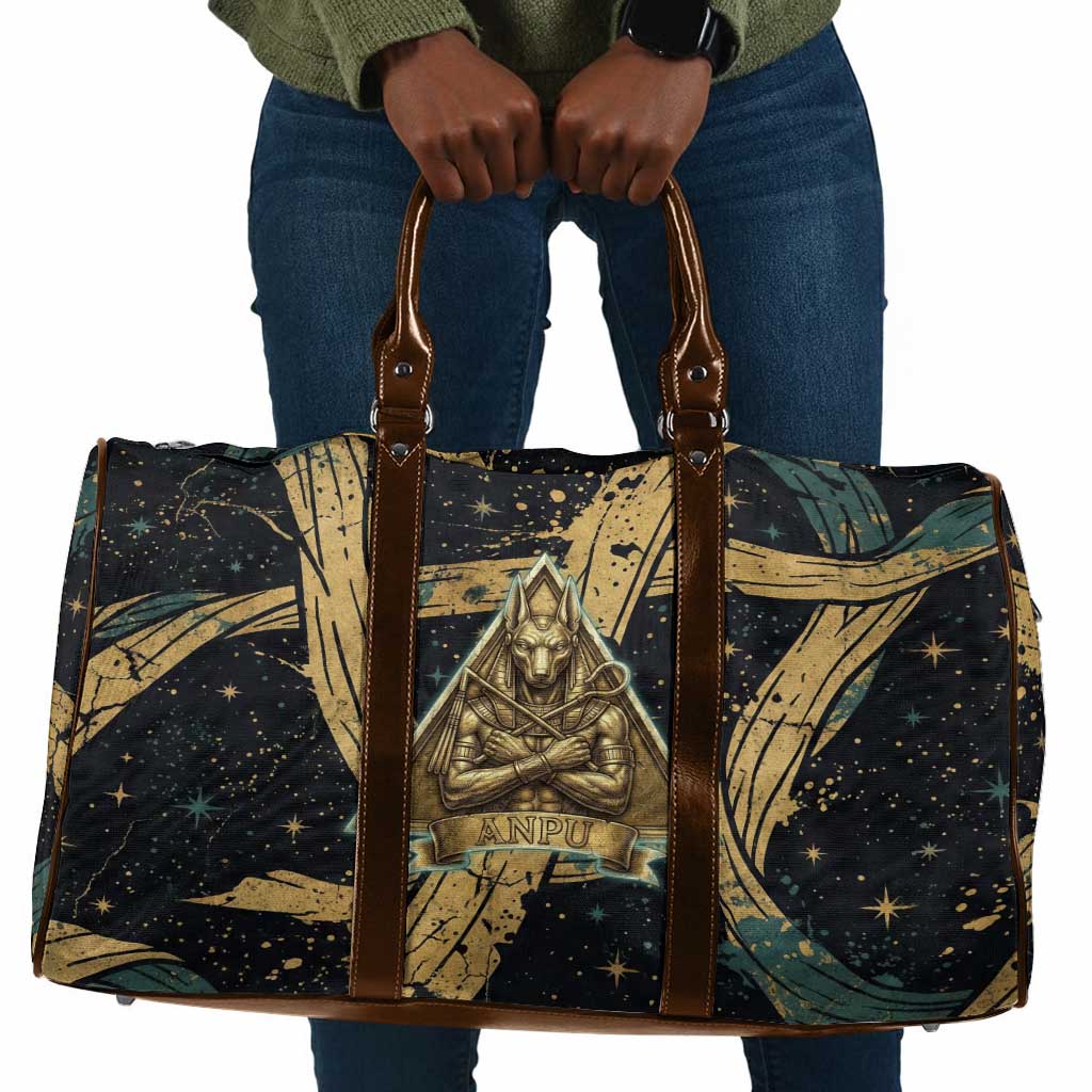 Anubis Ancient Egyptian Travel Bag with Starry Mummy Wrap Pattern, Anubis Warrior Illustration, and Pyramid - African Pride