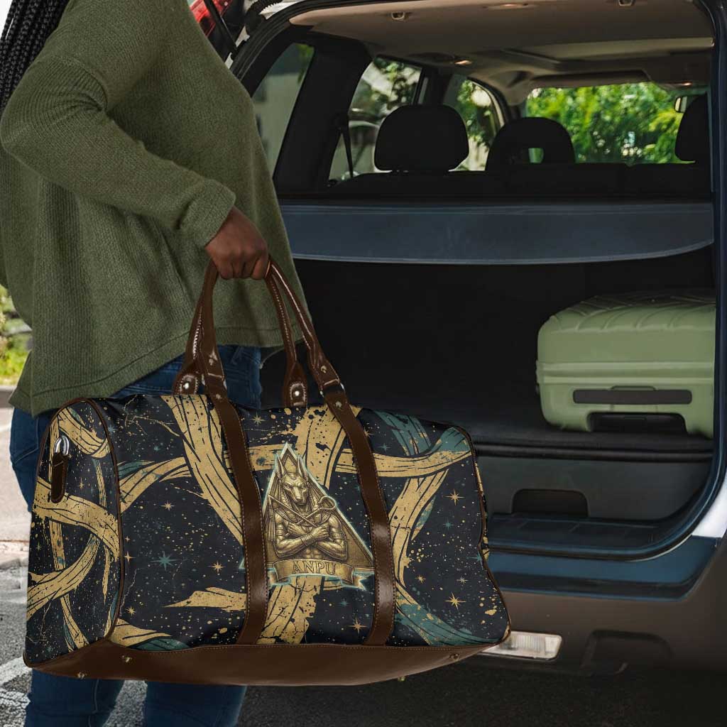 Anubis Ancient Egyptian Travel Bag with Starry Mummy Wrap Pattern, Anubis Warrior Illustration, and Pyramid - African Pride