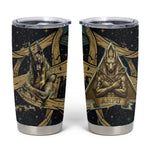 Anubis Ancient Egyptian Tumbler Cup with Starry Mummy Wrap Pattern, Anubis Warrior Illustration, and Pyramid - African Pride