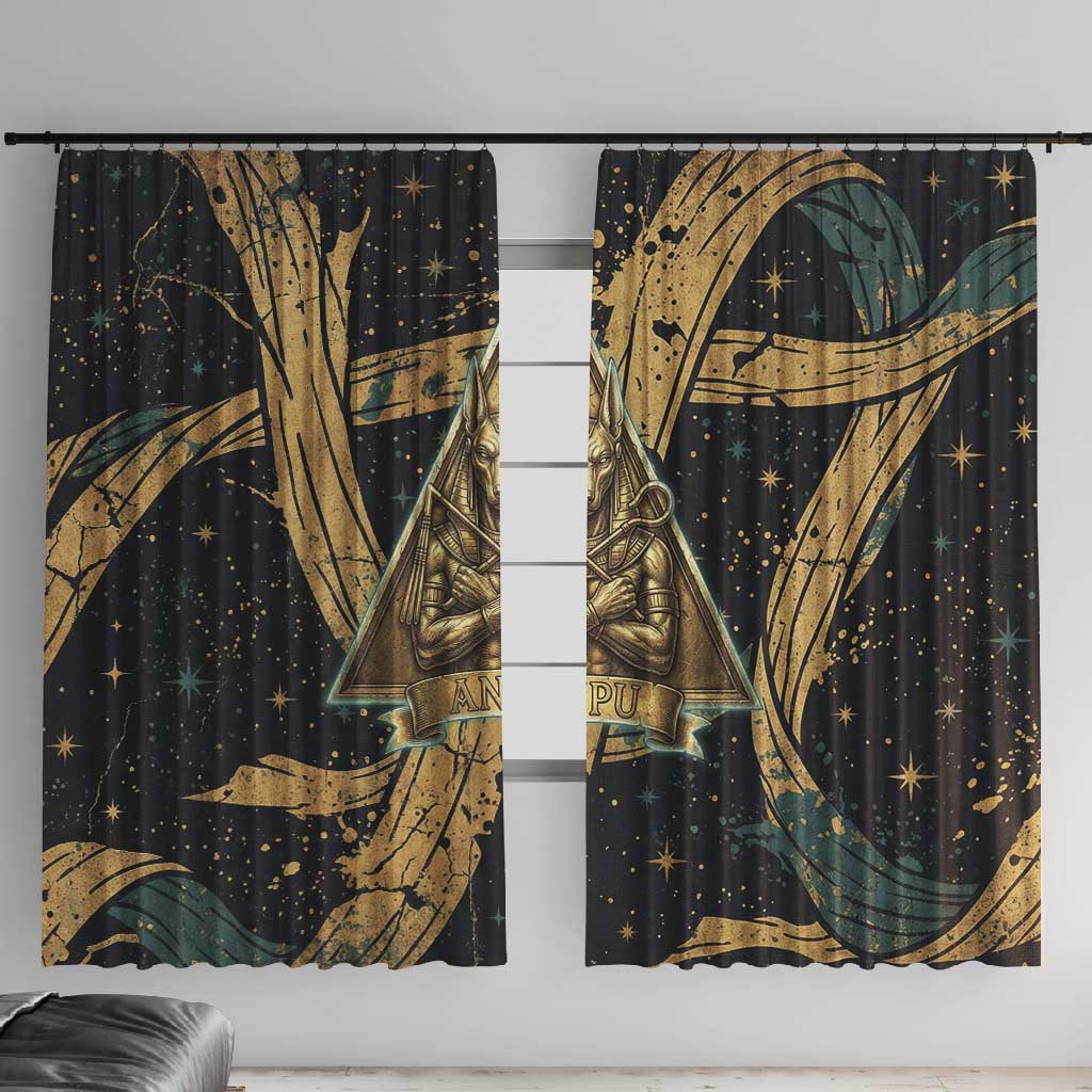 Anubis Ancient Egyptian Window Curtain with Starry Mummy Wrap Pattern, Anubis Warrior Illustration, and Pyramid - African Pride