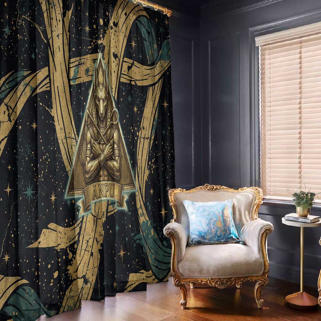 Anubis Ancient Egyptian Window Curtain with Starry Mummy Wrap Pattern, Anubis Warrior Illustration, and Pyramid - African Pride