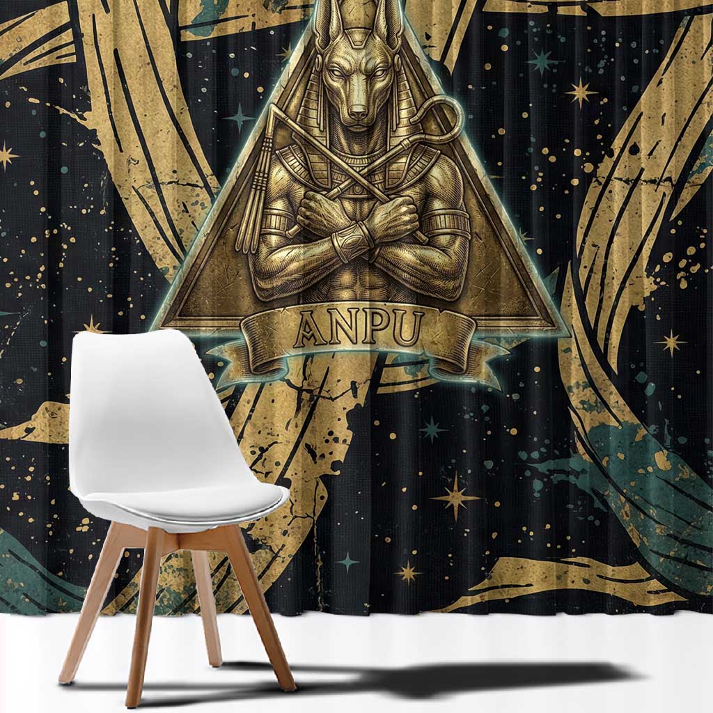 Anubis Ancient Egyptian Window Curtain with Starry Mummy Wrap Pattern, Anubis Warrior Illustration, and Pyramid - African Pride