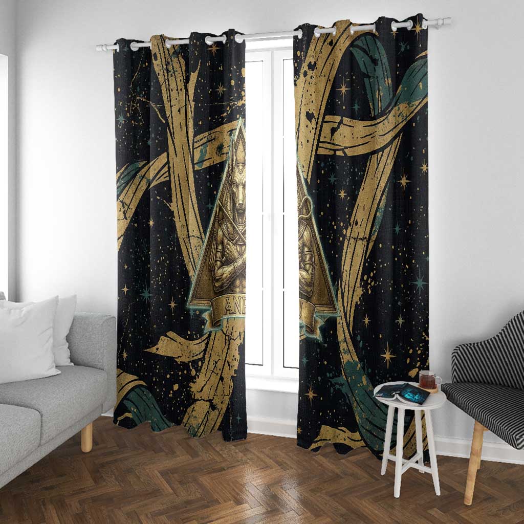 Anubis Ancient Egyptian Window Curtain with Starry Mummy Wrap Pattern, Anubis Warrior Illustration, and Pyramid - African Pride