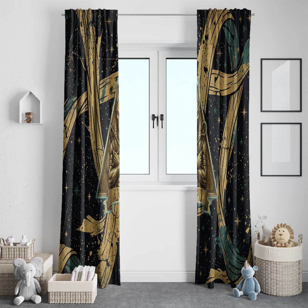 Anubis Ancient Egyptian Window Curtain with Starry Mummy Wrap Pattern, Anubis Warrior Illustration, and Pyramid - African Pride