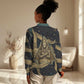 Anubis Ancient Egyptian Women Casual Shirt with Starry Mummy Wrap Pattern, Anubis Warrior Illustration, and Pyramid - African Pride