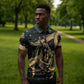 Anubis Ancient Egyptian Zipper Polo Shirt with Starry Mummy Wrap Pattern, Anubis Warrior Illustration, and Pyramid - African Pride