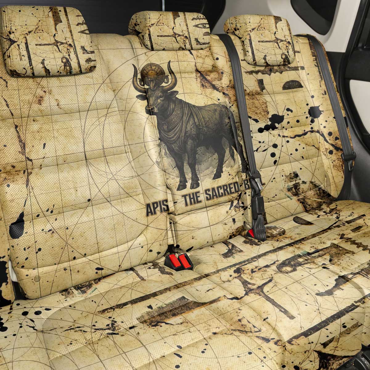 Apis Back Car Seat Cover Ancient Egyptian Papyrus Map, Egyptian Crown Bull Illustration - African Pride