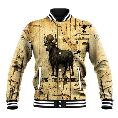 Apis Baseball Jacket Ancient Egyptian Papyrus Map, Egyptian Crown Bull Illustration - African Pride