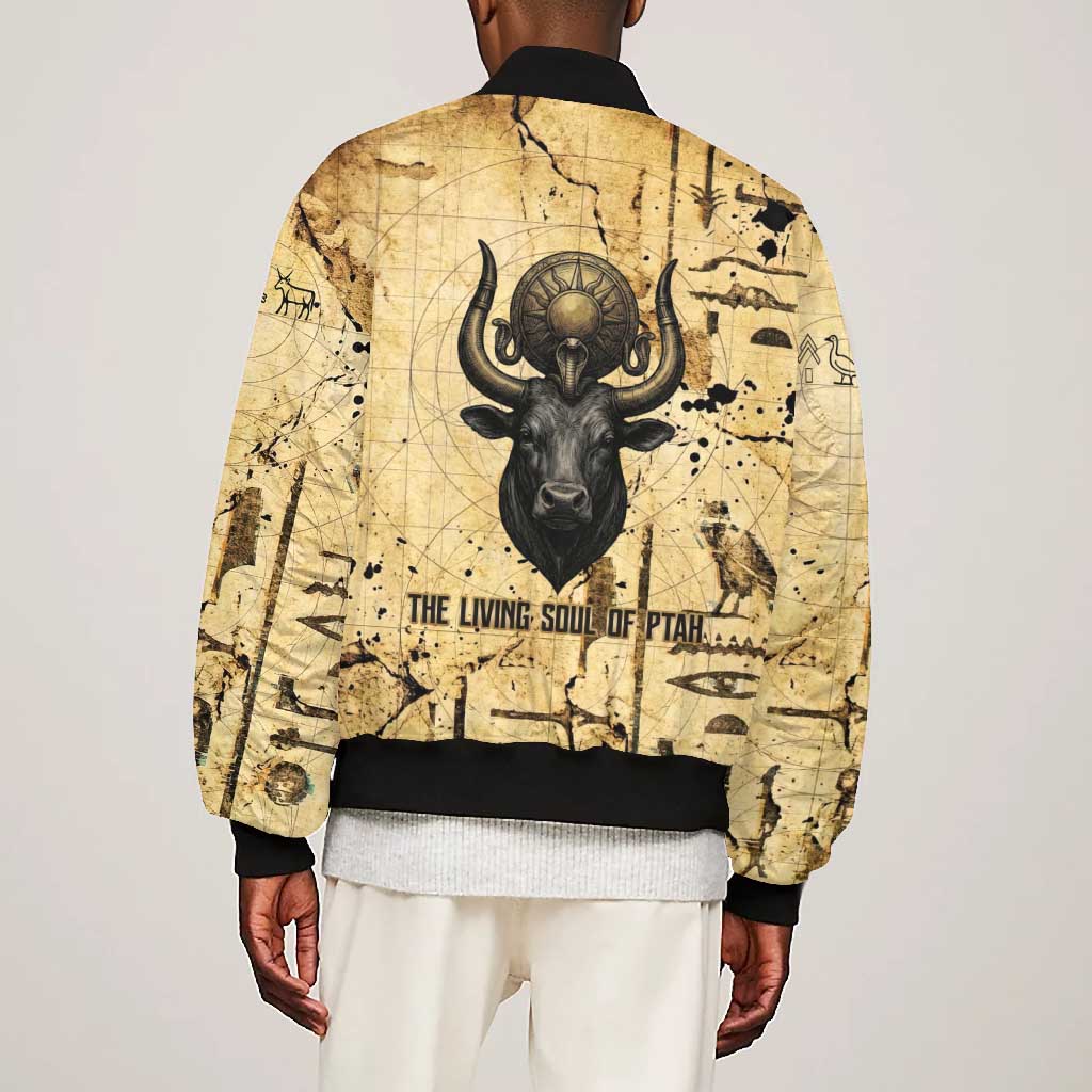 Apis Bomber Jacket Ancient Egyptian Papyrus Map, Egyptian Crown Bull Illustration - African Pride
