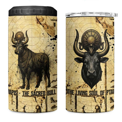 Apis 4 in 1 Can Cooler Tumbler Ancient Egyptian Papyrus Map, Egyptian Crown Bull Illustration - African Pride