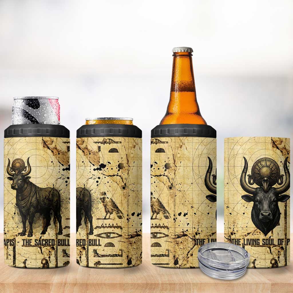 Apis 4 in 1 Can Cooler Tumbler Ancient Egyptian Papyrus Map, Egyptian Crown Bull Illustration - African Pride