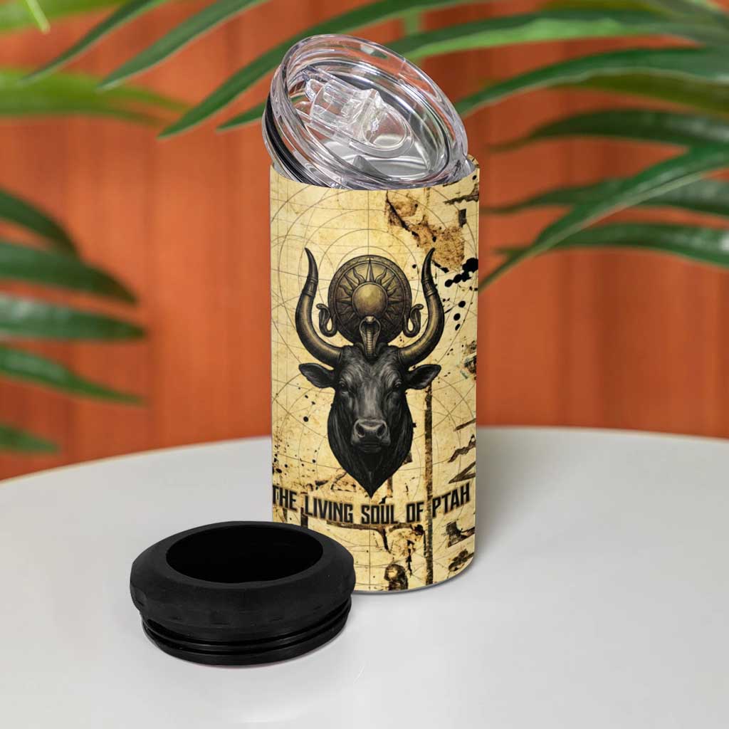 Apis 4 in 1 Can Cooler Tumbler Ancient Egyptian Papyrus Map, Egyptian Crown Bull Illustration - African Pride