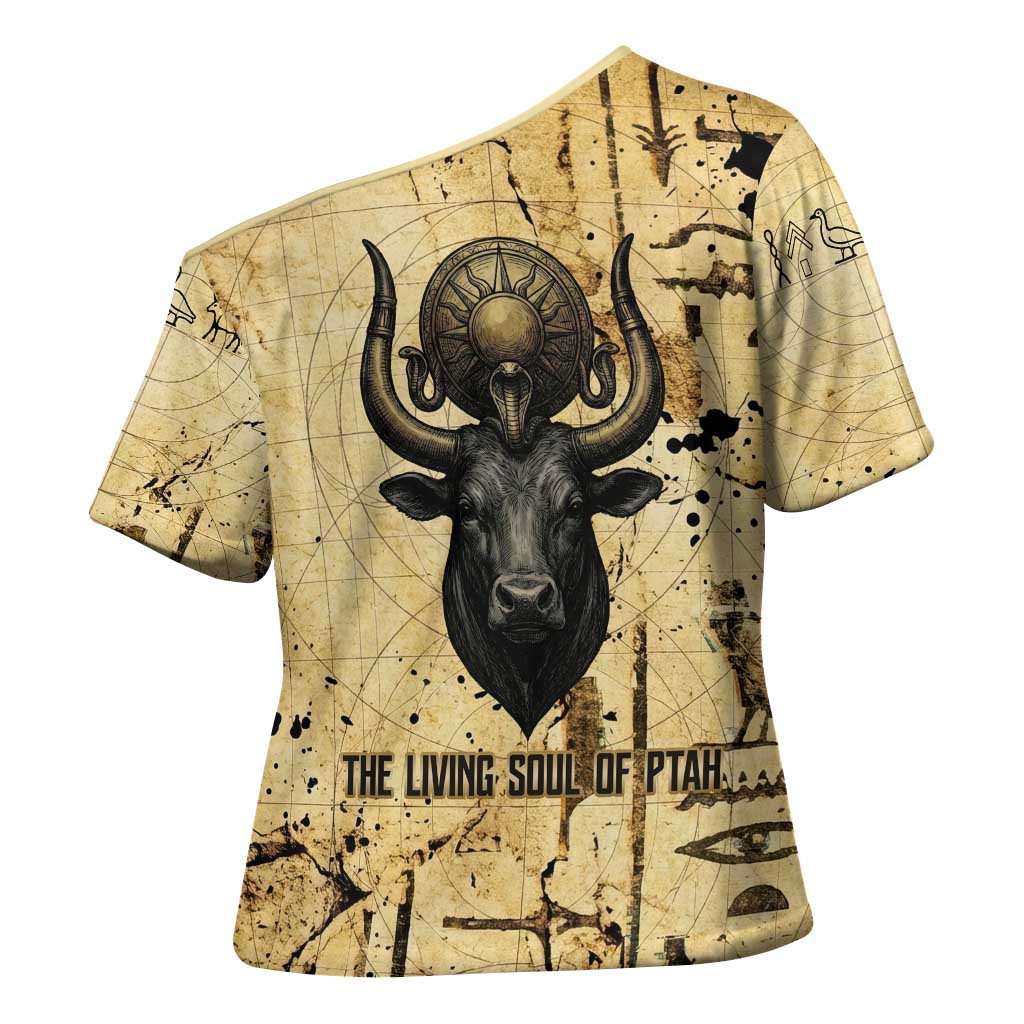 Apis Cross Shoulder Shirt Ancient Egyptian Papyrus Map, Egyptian Crown Bull Illustration - African Pride