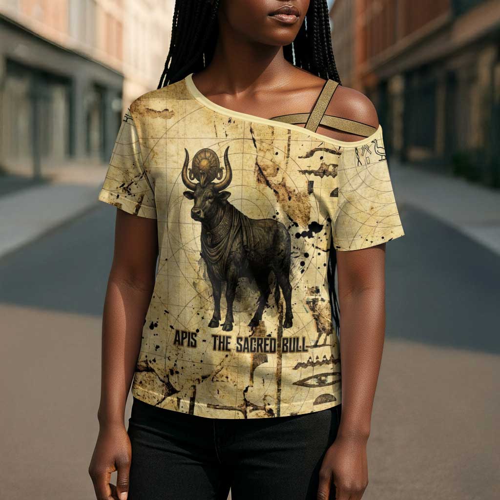 Apis Cross Shoulder Shirt Ancient Egyptian Papyrus Map, Egyptian Crown Bull Illustration - African Pride