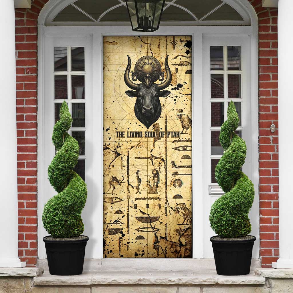 Apis Door Cover Ancient Egyptian Papyrus Map, Egyptian Crown Bull Illustration - African Pride