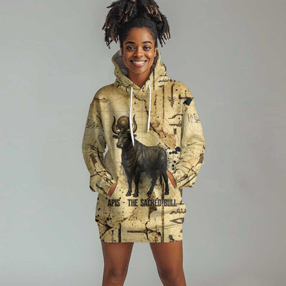 Apis Hoodie Dress Ancient Egyptian Papyrus Map, Egyptian Crown Bull Illustration - African Pride