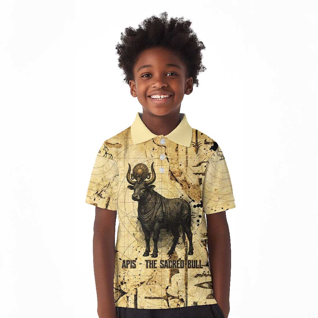 Apis Kid Polo Shirt Ancient Egyptian Papyrus Map, Egyptian Crown Bull Illustration - African Pride