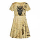 Apis Kid Short Sleeve Dress Ancient Egyptian Papyrus Map, Egyptian Crown Bull Illustration - African Pride