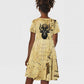 Apis Kid Short Sleeve Dress Ancient Egyptian Papyrus Map, Egyptian Crown Bull Illustration - African Pride