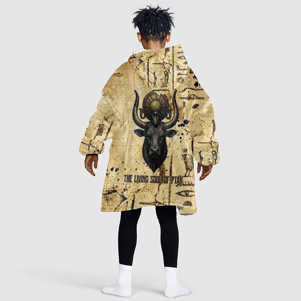 Apis Kid Wearable Blanket Hoodie Ancient Egyptian Papyrus Map, Egyptian Crown Bull Illustration - African Pride