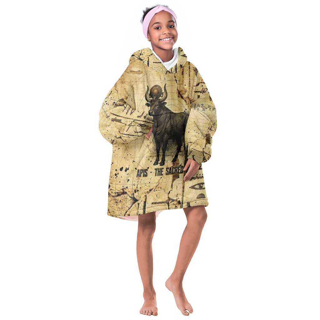 Apis Kid Wearable Blanket Hoodie Ancient Egyptian Papyrus Map, Egyptian Crown Bull Illustration - African Pride