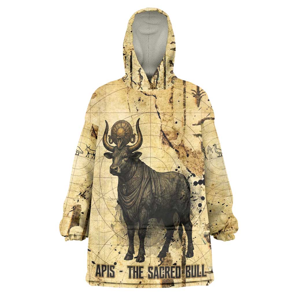 Apis Kid Wearable Blanket Hoodie Ancient Egyptian Papyrus Map, Egyptian Crown Bull Illustration - African Pride