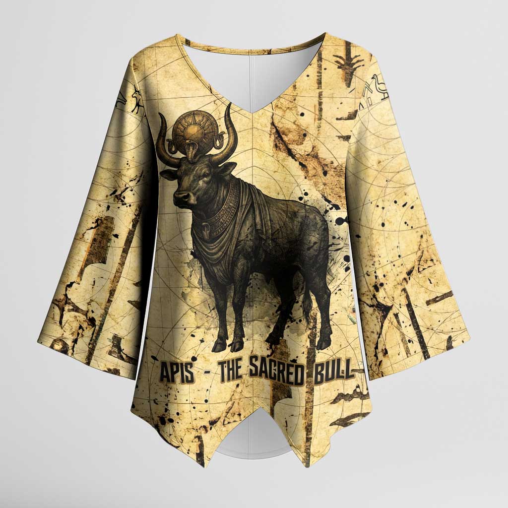 Apis Kimono Sleeve Blouse Ancient Egyptian Papyrus Map, Egyptian Crown Bull Illustration - African Pride