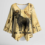 Apis Kimono Sleeve Blouse Ancient Egyptian Papyrus Map, Egyptian Crown Bull Illustration - African Pride
