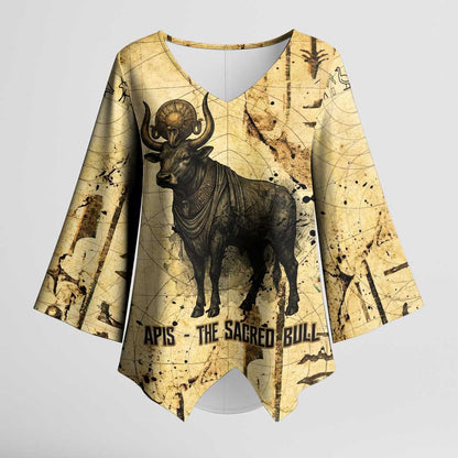 Apis Kimono Sleeve Blouse Ancient Egyptian Papyrus Map, Egyptian Crown Bull Illustration - African Pride