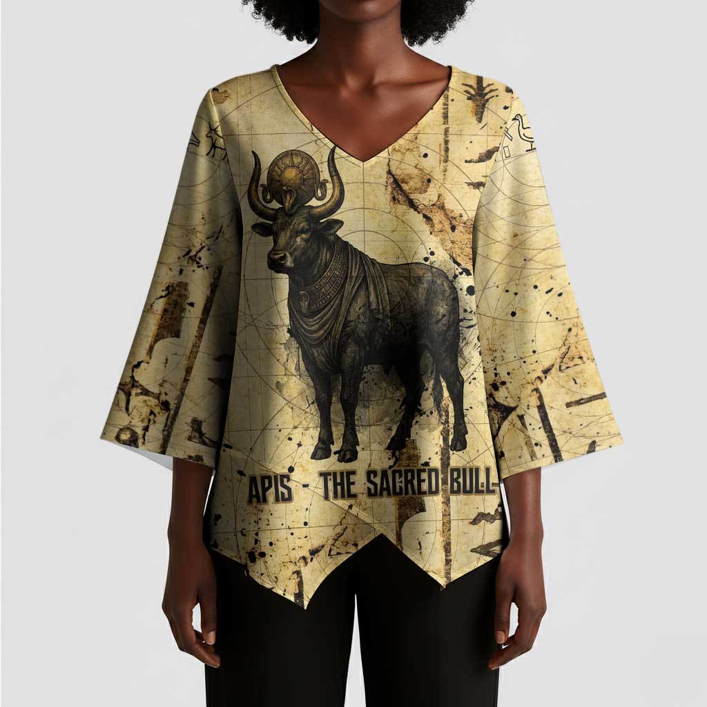 Apis Kimono Sleeve Blouse Ancient Egyptian Papyrus Map, Egyptian Crown Bull Illustration - African Pride