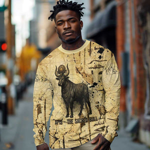 Apis Long Sleeve Shirt Ancient Egyptian Papyrus Map, Egyptian Crown Bull Illustration - African Pride