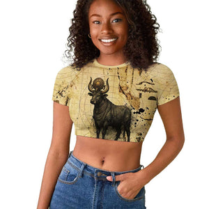Apis Raglan Cropped T shirt Ancient Egyptian Papyrus Map, Egyptian Crown Bull Illustration - African Pride