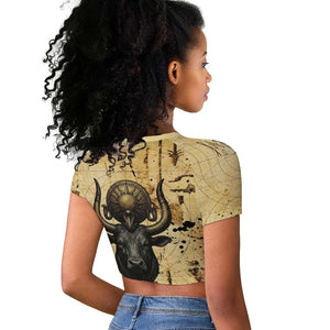 Apis Raglan Cropped T shirt Ancient Egyptian Papyrus Map, Egyptian Crown Bull Illustration - African Pride