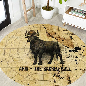Apis Round Carpet Ancient Egyptian Papyrus Map, Egyptian Crown Bull Illustration - African Pride