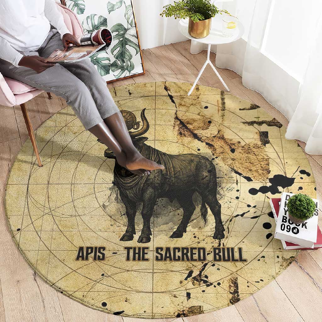 Apis Round Carpet Ancient Egyptian Papyrus Map, Egyptian Crown Bull Illustration - African Pride