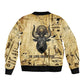 Apis Sleeve Zip Bomber Jacket Ancient Egyptian Papyrus Map, Egyptian Crown Bull Illustration - African Pride