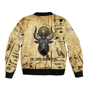 Apis Sleeve Zip Bomber Jacket Ancient Egyptian Papyrus Map, Egyptian Crown Bull Illustration - African Pride