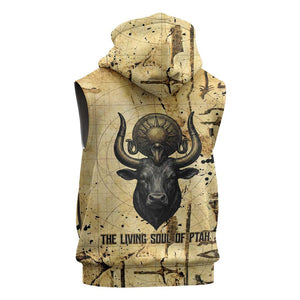 Apis Sleeveless Hoodie Ancient Egyptian Papyrus Map, Egyptian Crown Bull Illustration - African Pride