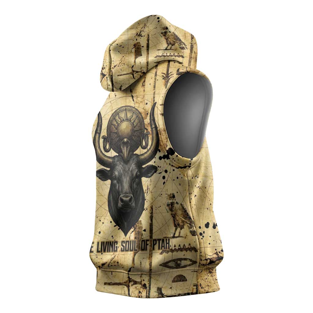 Apis Sleeveless Hoodie Ancient Egyptian Papyrus Map, Egyptian Crown Bull Illustration - African Pride
