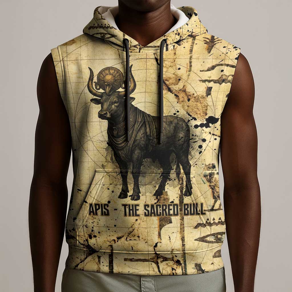 Apis Sleeveless Hoodie Ancient Egyptian Papyrus Map, Egyptian Crown Bull Illustration - African Pride