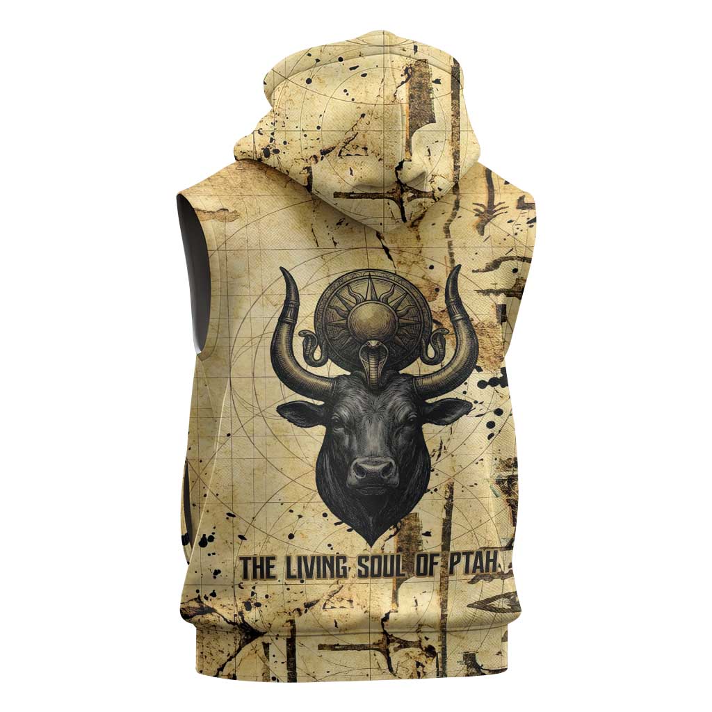 Apis Sleeveless Zip Hoodie Ancient Egyptian Papyrus Map, Egyptian Crown Bull Illustration - African Pride