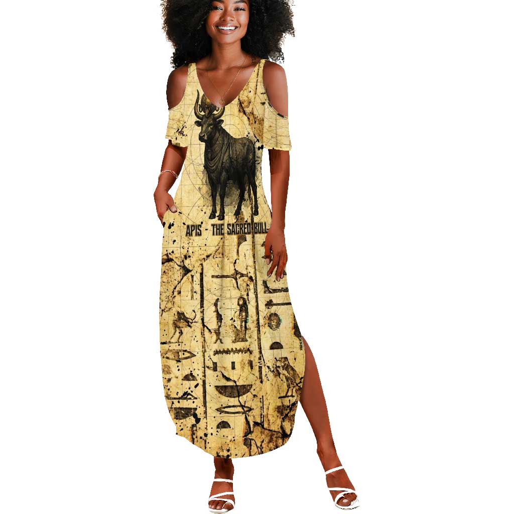 Apis Summer Maxi Dress Ancient Egyptian Papyrus Map, Egyptian Crown Bull Illustration - African Pride