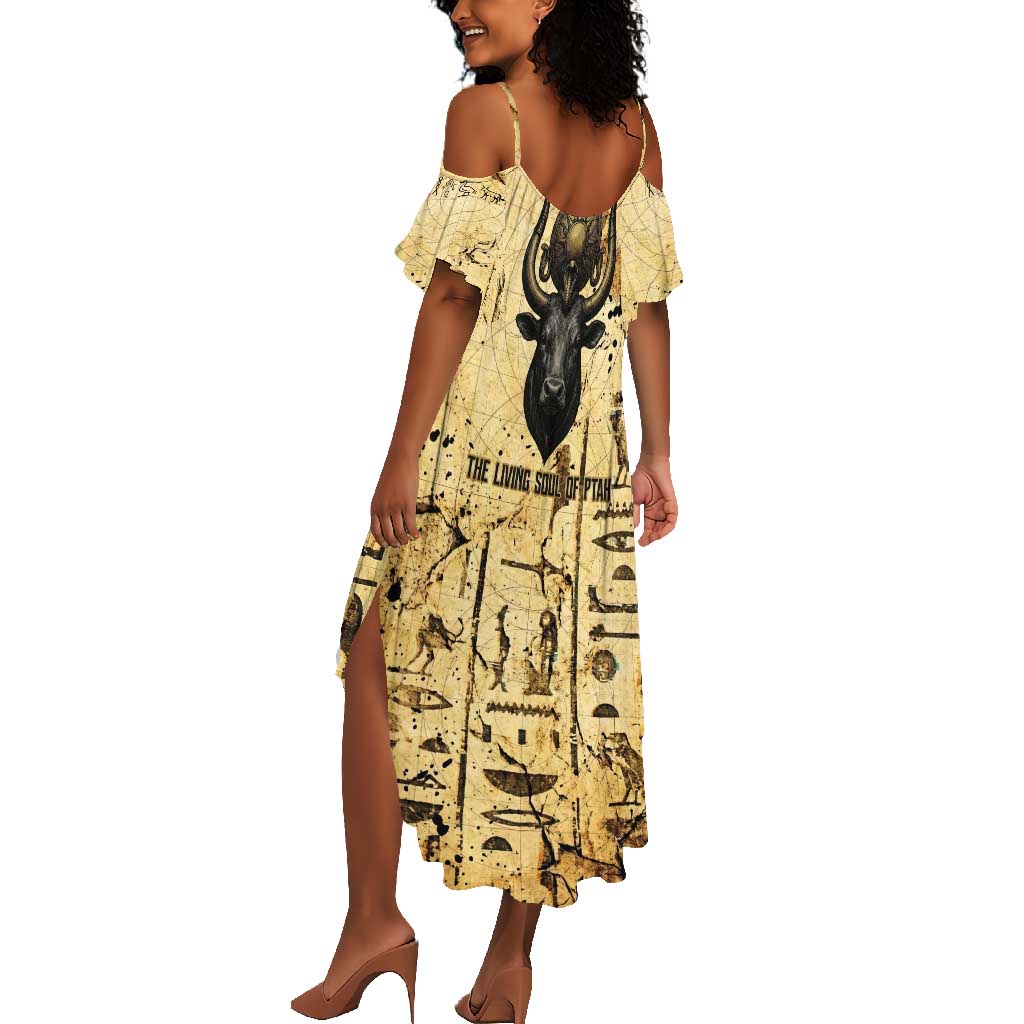 Apis Summer Maxi Dress Ancient Egyptian Papyrus Map, Egyptian Crown Bull Illustration - African Pride