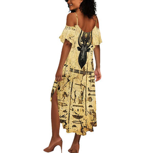 Apis Summer Maxi Dress Ancient Egyptian Papyrus Map, Egyptian Crown Bull Illustration - African Pride