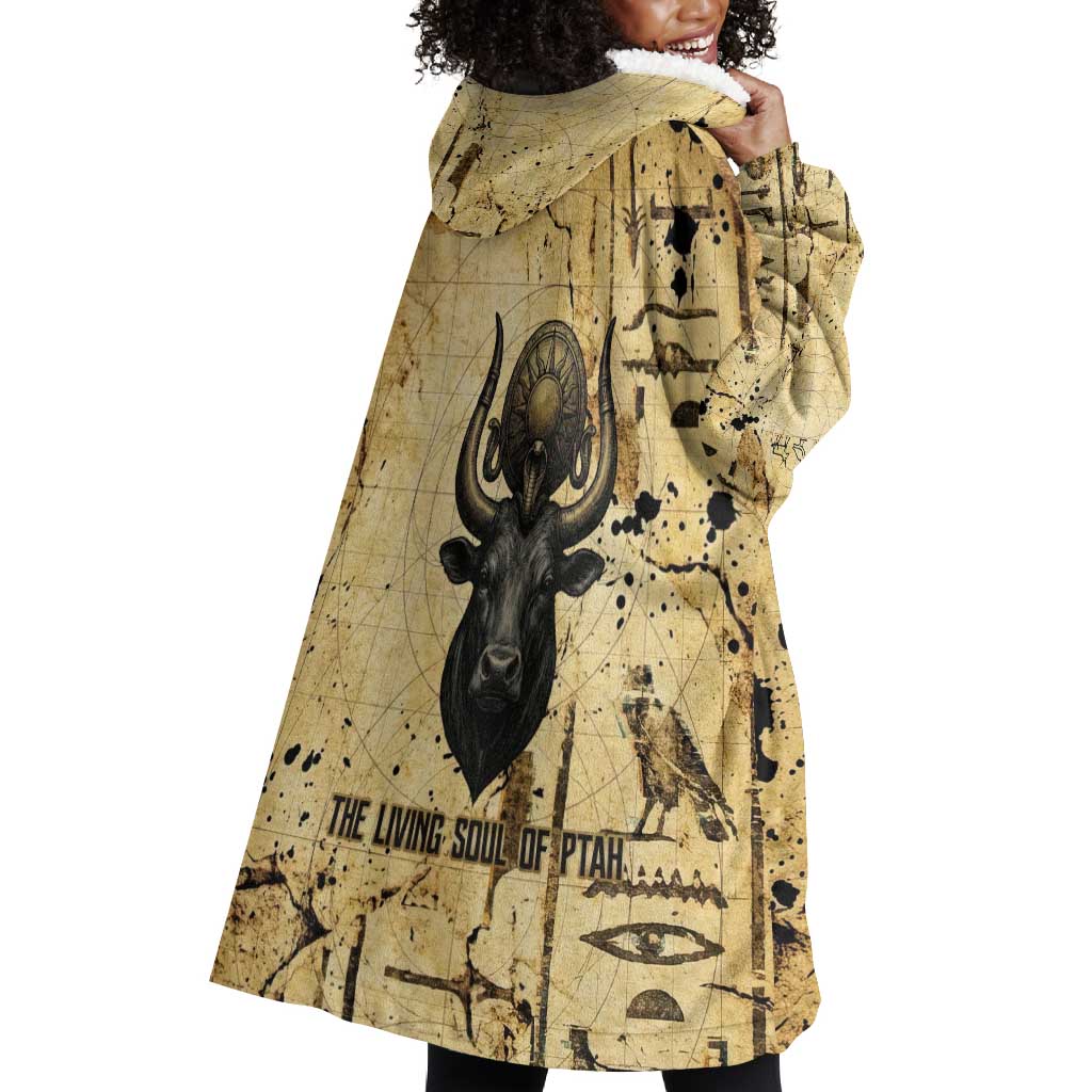 Apis Wearable Blanket Hoodie Ancient Egyptian Papyrus Map, Egyptian Crown Bull Illustration - African Pride