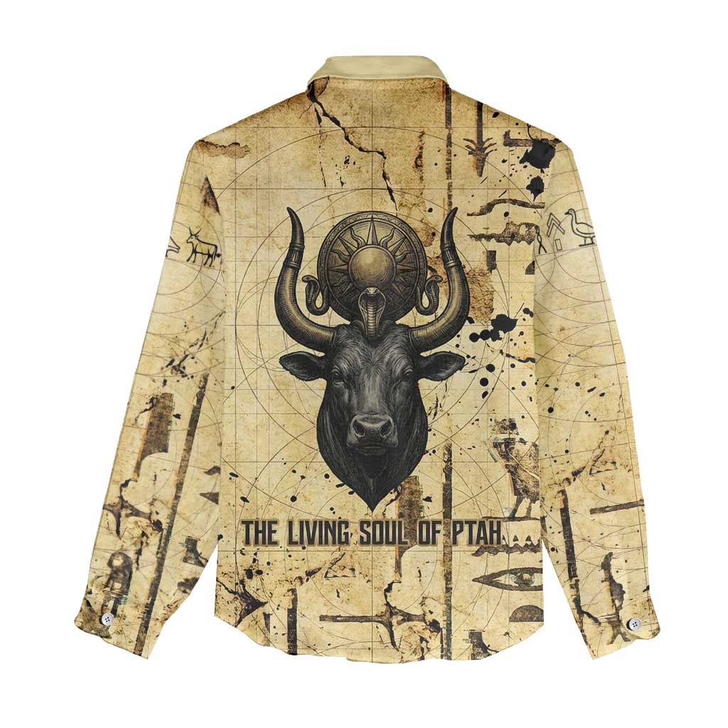 Apis Women Casual Shirt Ancient Egyptian Papyrus Map, Egyptian Crown Bull Illustration - African Pride