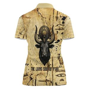 Apis Women Polo Shirt Ancient Egyptian Papyrus Map, Egyptian Crown Bull Illustration - African Pride