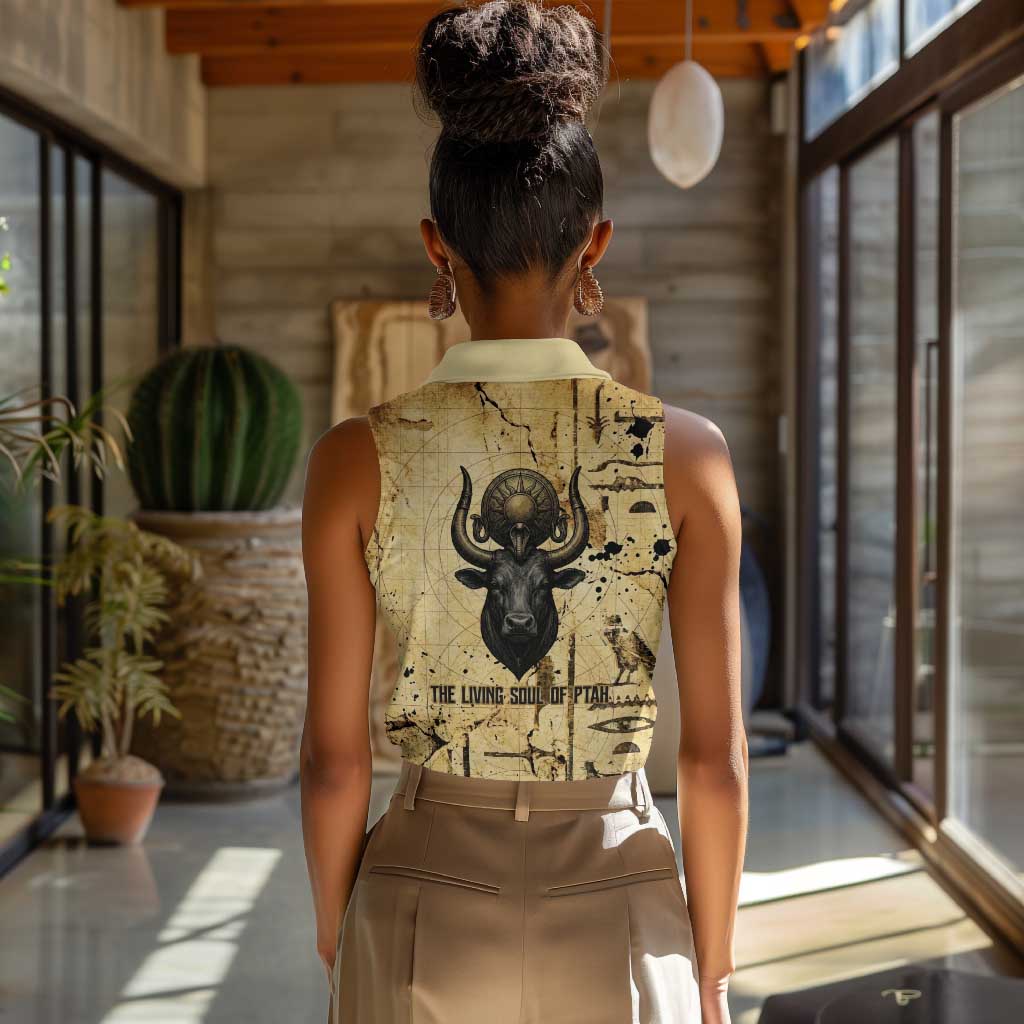 Apis Women Sleeveless Polo Shirt Ancient Egyptian Papyrus Map, Egyptian Crown Bull Illustration - African Pride