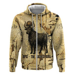 Apis Zip Hoodie Ancient Egyptian Papyrus Map, Egyptian Crown Bull Illustration - African Pride