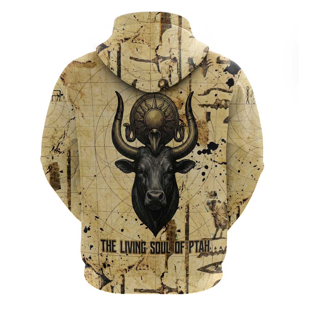 Apis Zip Hoodie Ancient Egyptian Papyrus Map, Egyptian Crown Bull Illustration - African Pride
